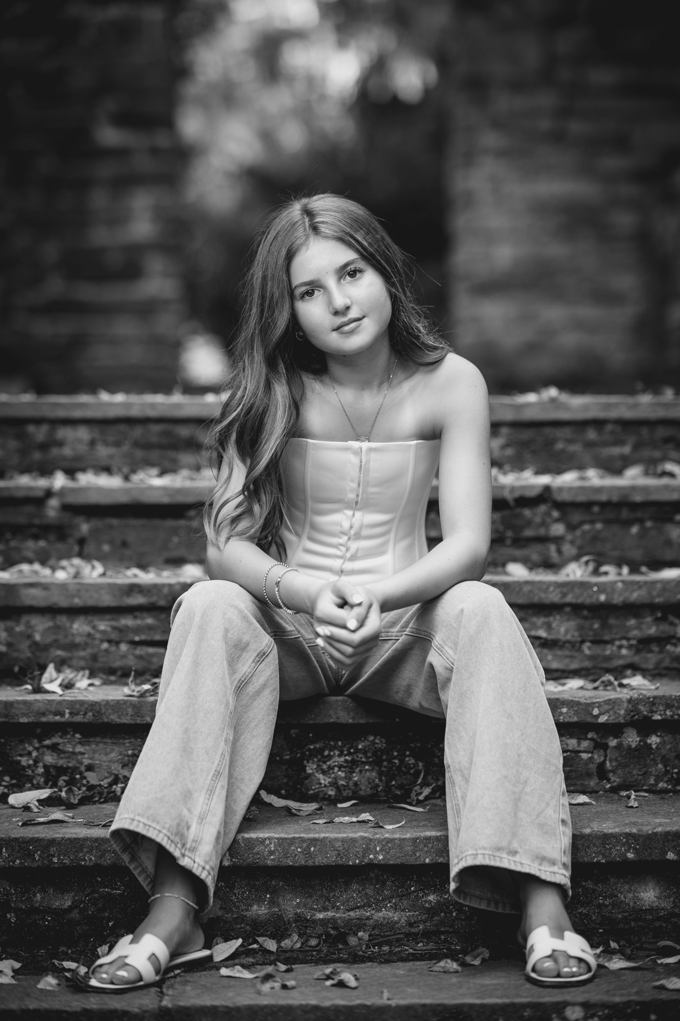 Black and white bat mitzvah portrait by Alison Tremblay